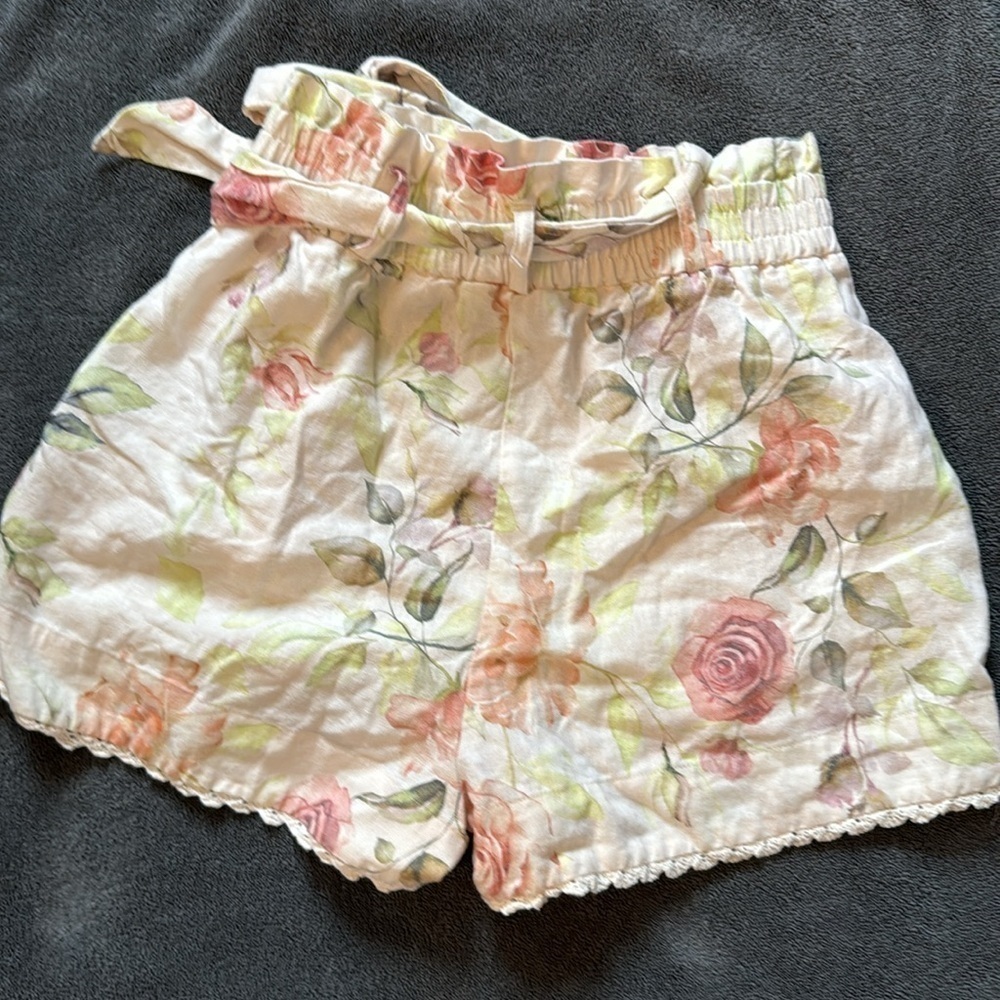 Caroline Constas Floral Linen Crochet Belted Summer Shorts - Picture 6 of 7